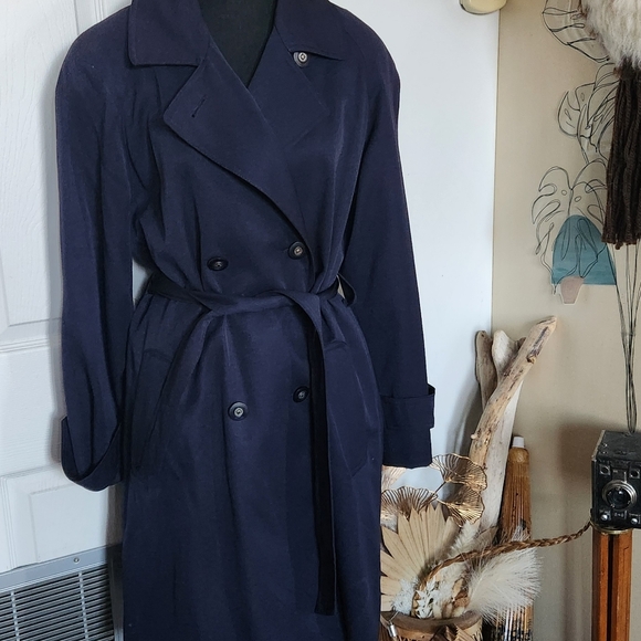80s 90s Navy blue light trench coat - Picture 5 of 6